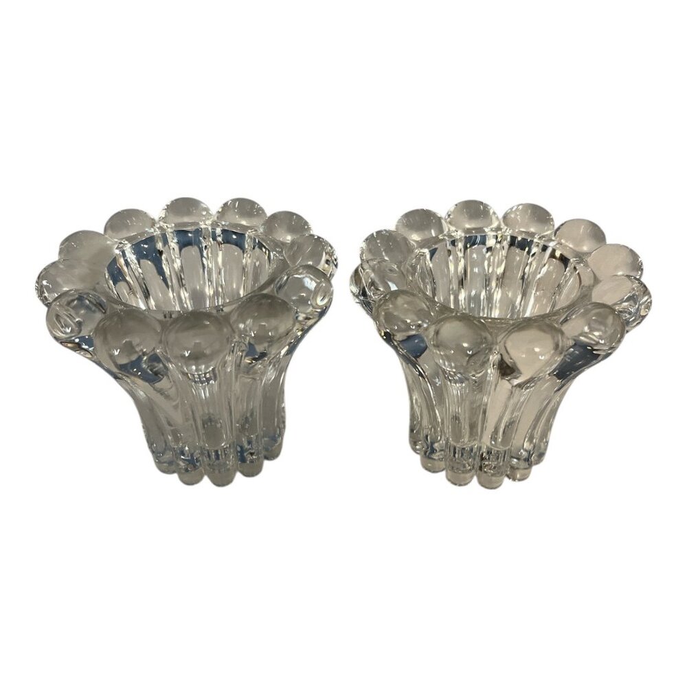 Vintage San Marco West Germany Bubble Glass Crystal Candle Holders – Pair 2.5" T